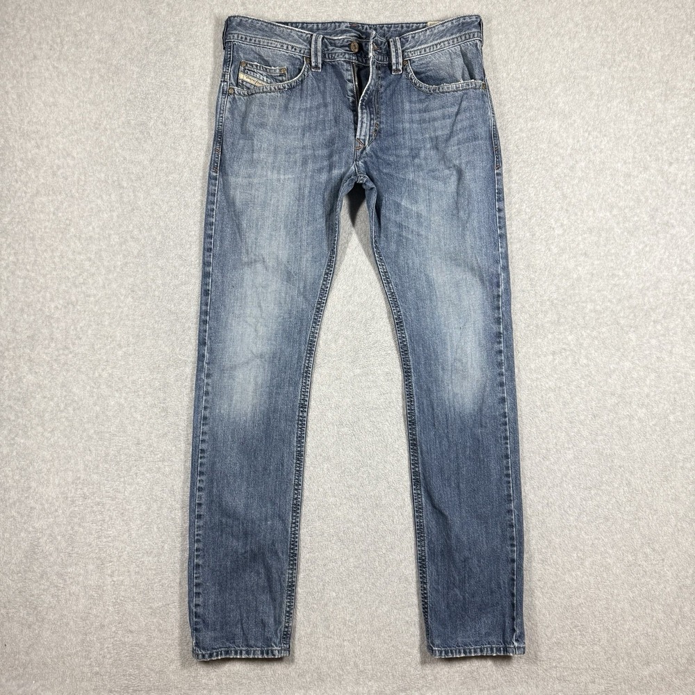 Diesel Thavar Jeans Men 32x32 Blue Slim Skinny Faded Whiskered Moto Zip Fly